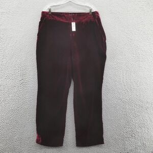 Talbots Womens Straight Leg Velvet Pants 14 Red‎ Wine Side Zip Elastic Waist NEW
